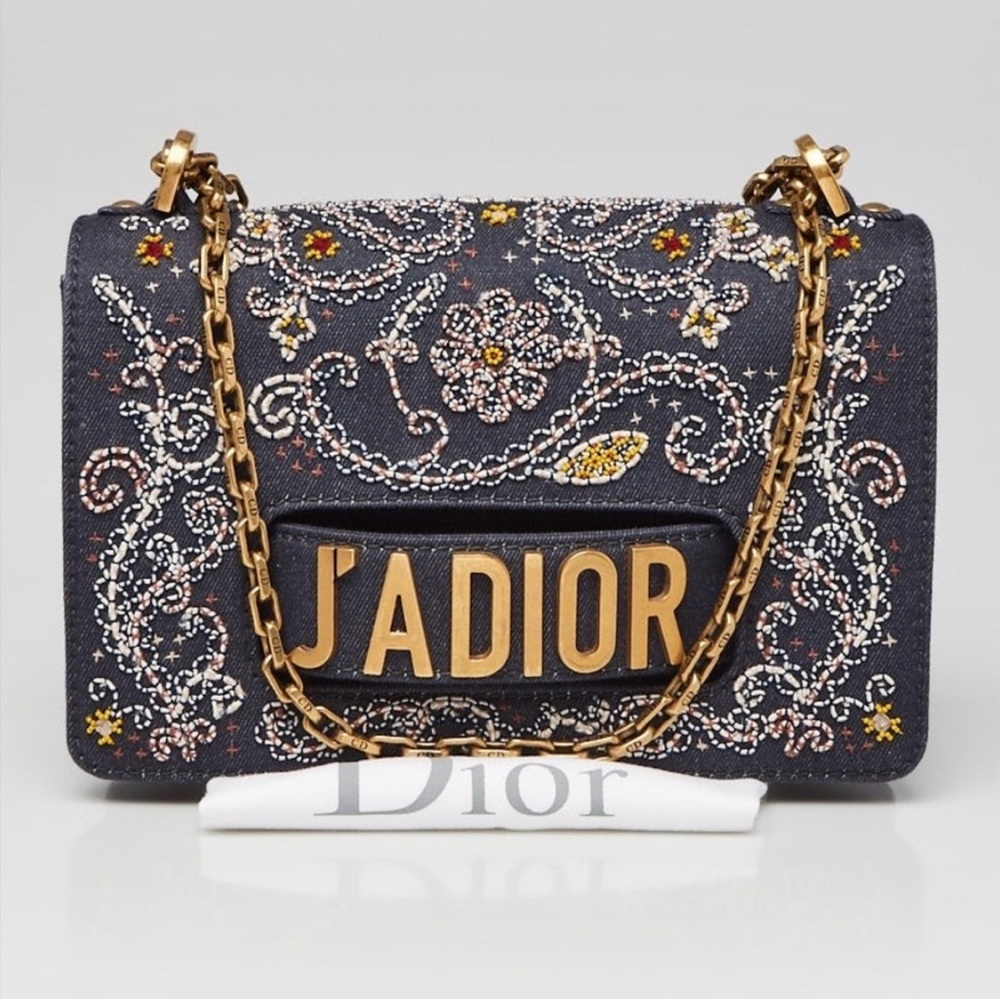 DIOR J’ADIOR Blue Denim Embroidered Crossbody Bag